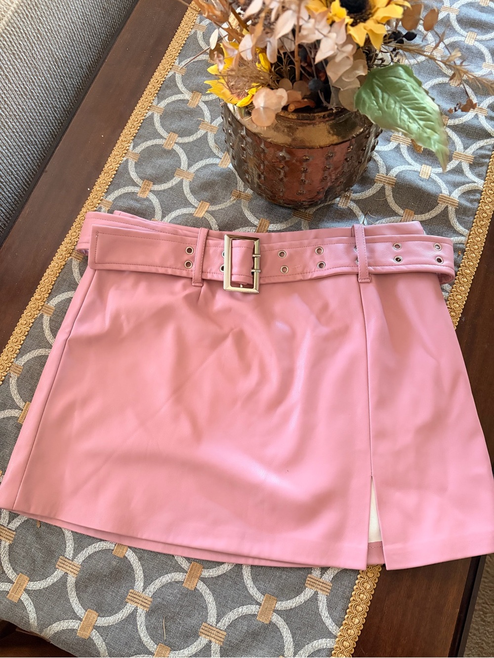 NWT Love Tree Pink Vegan Leather Belted Mini Skirt Size S Y2K